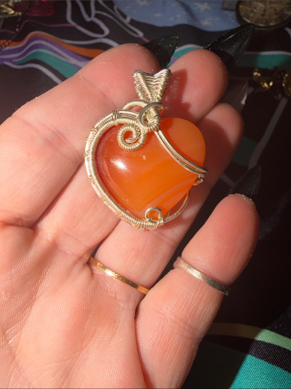 Handcrafted Orange carnelian Heart Wire-Wrapped Pendant REAL SILVER